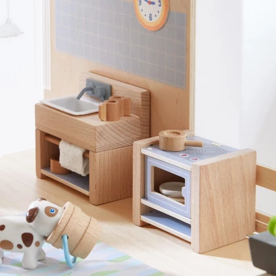 HABA Little Friends Kitchen Room Set - Wooden Dollhouse Furniture For 4" Bendy Dolls 5 HABA Little Friends Kitchen Room Set - Wooden Dollhouse Furniture For 4" Bendy Dolls - Image 3